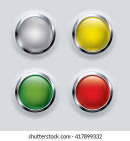 button set with metallic elements on gray background 