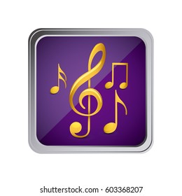 button with set of musical notes background purple vector illustration
