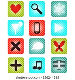 Button set striped with icons
