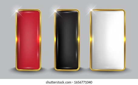 Button set web glossy black and red Gold