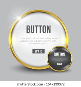 Button set web glossy circle black and white Gold