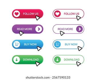 Button set for website design. Click on gradient button