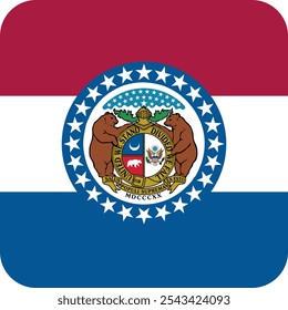 Button shaped printable vector flag of the United States of America federal state of MISSOURI