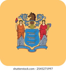 Button shaped printable vector flag of the United States of America federal state of NEW JERSEY