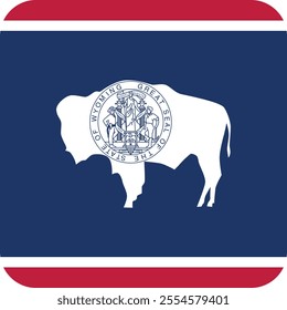 Button shaped printable vector flag of the United States of America federal state of WYOMING