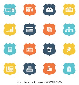 Button shield business & office 4 color icons set