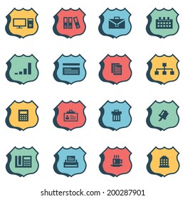 Button shield business & office 4 color icons set