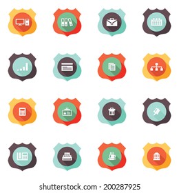 Button shield business & office 4 color icons set