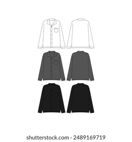 Button Up Shirt Technical Fashion Illustration Vector Button Up Shirt Mockup Template Front and Back Button Up Shirt Flat Sketch Technical Drawing Vector Illustration Unisex Blank Button Up Shirt CAD