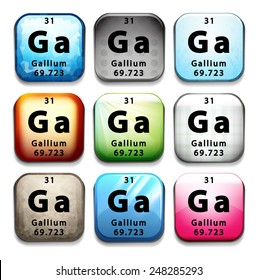 Un botón que muestra el elemento químico Gallium en un fondo blanco