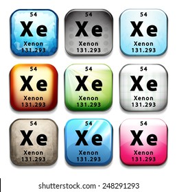 A button showing the chemical element Xenon on a white background