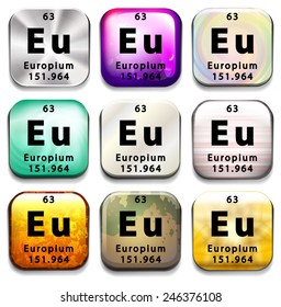 A button showing the element Europium on a white background