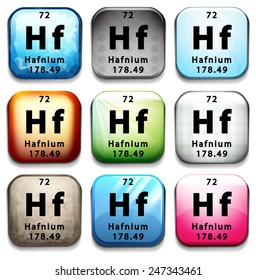 A button showing the element Hafnium on a white background
