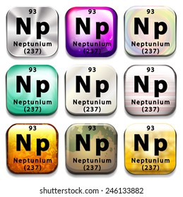 Un botón que muestra el elemento Neptunium en un fondo blanco