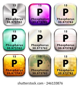 A button showing the element Phosphorus on a white background