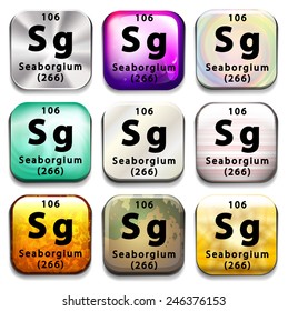 A button showing the element Seaborgium on a white background