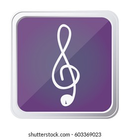 button of sign music treble clef with background purple and hand drawn vector illustration