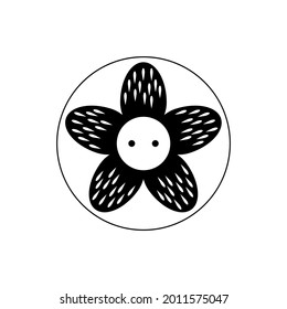 Button silhouette for clothes with flower inside. Vector template and layout for laser cutting and engraving. Isolated black and white illustration and drawing.