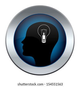 button with the silhouette of the head with a light bulb