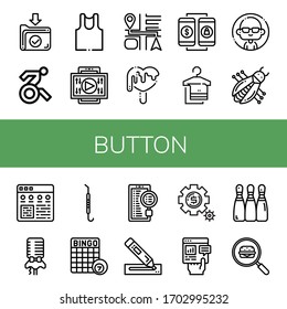 button simple icons set. Contains such icons as Download, Disabled, Undershirt, Video, Navigation, Love, Online shopping, Towel, Man, Bug, can be used for web, mobile and logo