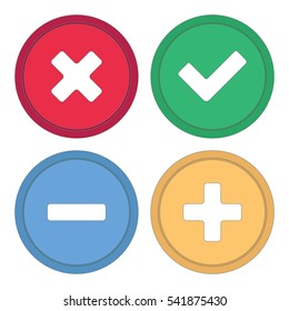 Button for site. Signs plus, minus, checkmark and cross. Vector illustration. 