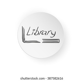 button with sketch of the book and library text