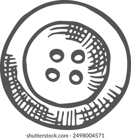 Button sketch. Clothing fastener drawing. Tailor logo