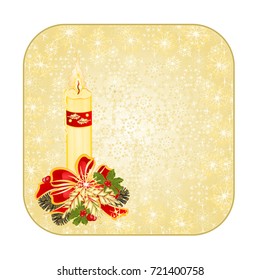 Button square Christmas decoration snowflakes candlestick and pine cones and bow  vintage  vector illustration editable hand draw