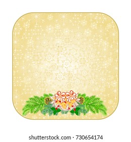 Button square Christmas decoration snowflakes white poinsettia and pine cones and white bows  vintage  vector illustration editable hand draw