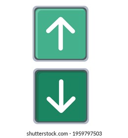 Button square with rounded corners arrow up, down, turn on turn off objects isolated from the background. Button square with rounded corners arrow up, down, turn on turn off objects isolated from the 