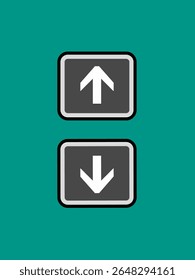 Quadrado de botão com seta de cantos arredondados para cima, para baixo, ativar ou desativar objetos isolados do plano de fundo. Botão quadrado com seta de cantos arredondados para cima, para baixo, 