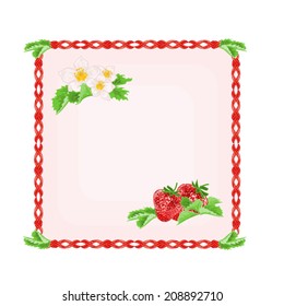 Button strawberries with leaves and flowers motive vector illustration