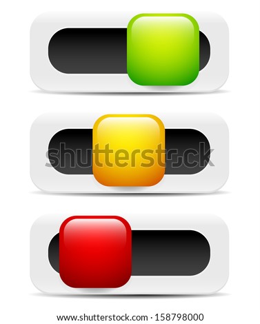 Button, Switch, Toggle, slider user interface elements as adjusters for gui, ui, ux design. Left, right middle, low, middle, high states. 4 Web, mobile screens, touch pads, touchscreens. Easy to edit.