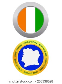 button as a symbol COTE D'Ivoire flag and map on a white background 