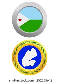 button as a symbol DJIBOUTI flag and map on a white background 