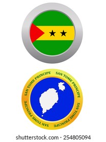 button as a symbol  SAN TOME PRINCIPE flag and map on a white background