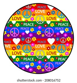 Button with symbols of the hippie. Vector illustration.