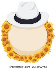 Button template decorated with yellow daisies and traditional white paisa hat in the top.