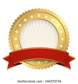 Button template gold with red banner vector