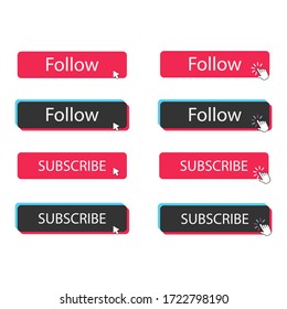 Button template for popular social networks. Follow on channel. Vector illustration.