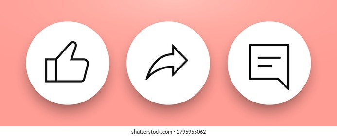 Button templates for web with shadow. Like, share, comment signs layout. Social media concept. Vector illustration. EPS 10