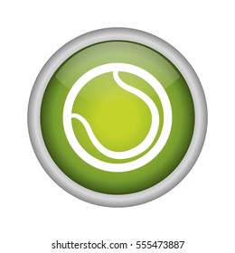 button with tennis ball icon over white background. sport equipment concept. colorful design. vector illustration