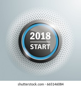 Button with text 2018 Start on the gray background. Eps 10 vector file.