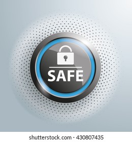 Button with text Safe and DLock on the gray background. Eps 10 vector file.
