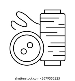 botão e thread trituração impulsionada ícone da linha da moda vetor. botão e thread trituração impulsionada sinal de moda. isolado contorno símbolo ilustração preta