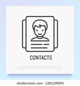 Button with user profile thin line icon. Modern vector illustration.
