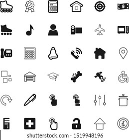 button vector icon set such as: bone, loader, volume, building, action, aid, chat, goal, encryption, cinema, cottage, accessible, musical, friend, refresh, champion, emergency, disco, disability