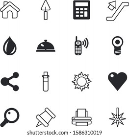 button vector icon set such as: work, bulb, droplet, lamp, hot, pinned, line, thumbtack, desk, attachment, careful, industrial, ray, phone, calculate, lupe, token, mark, sample, gardening, test-tube