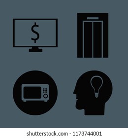 button vector icons set. with bulb head, elevator, microwave and dollar symbol computer in set