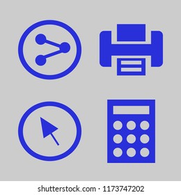 button vector icons set. with calculator, printer, share sign and cursor in set